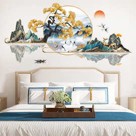 3D立体中国风山水墙贴客厅卧室玄关墙面自粘装饰贴画书房墙面布置
