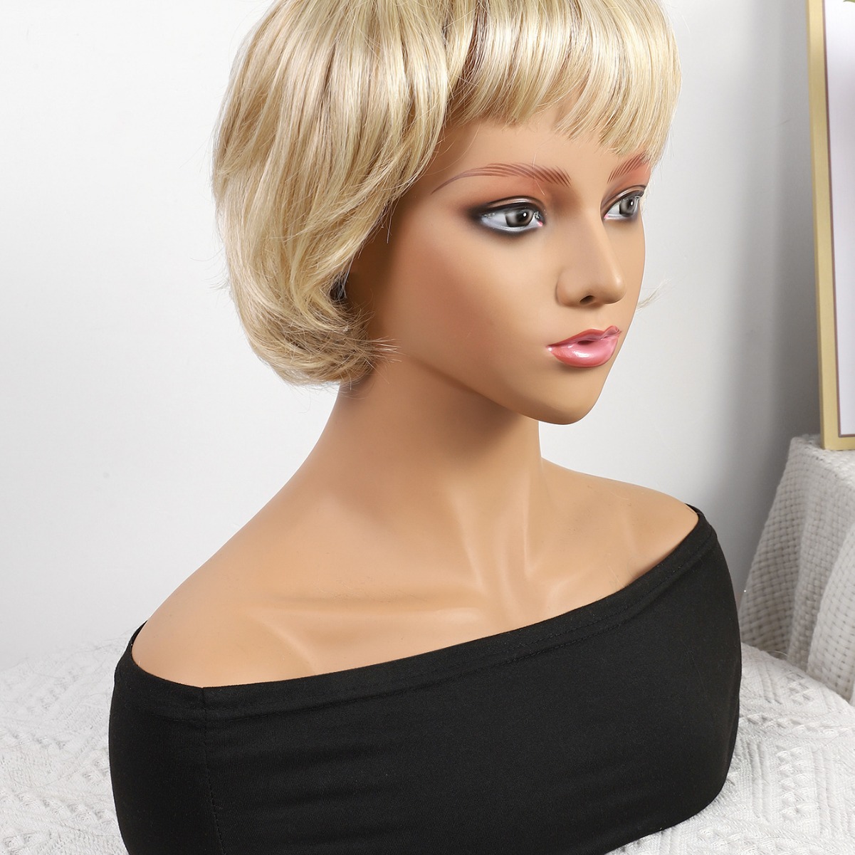 Cabeza de bob de fibra química al por mayor peluca de pelo de estudiante mecanismo de peluca cubierta de cabeza