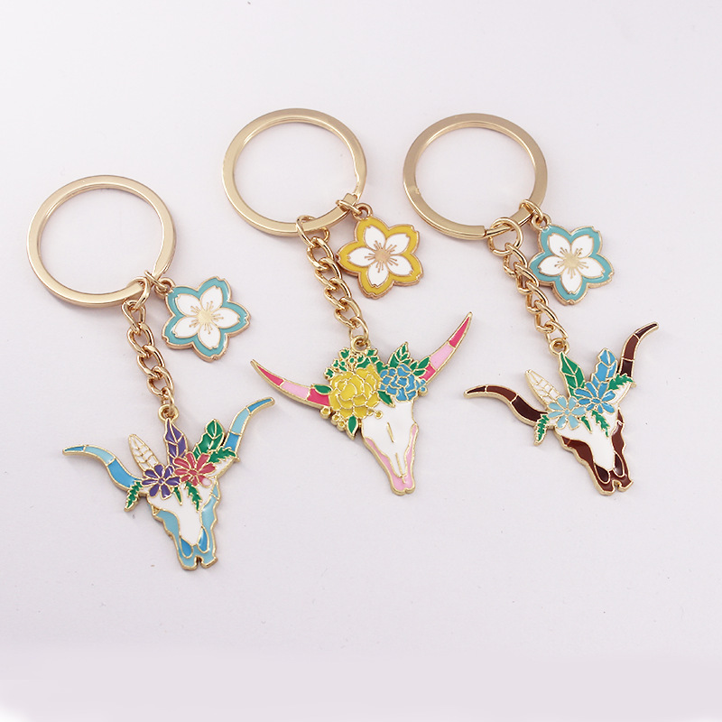 American Western Bullhead Keychain Wreath Denim Bullhead Cross-border Alloy Car Bag Couple Pendant Hanging