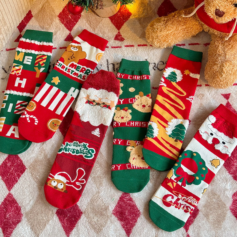 Calcetines navideños calcetines de tubo medio cajas de regalo calcetines niños dibujos animados calcetines de algodón de invierno calcetines de regalo parejas calcetines rojos y encantadores de año nuevo image 5