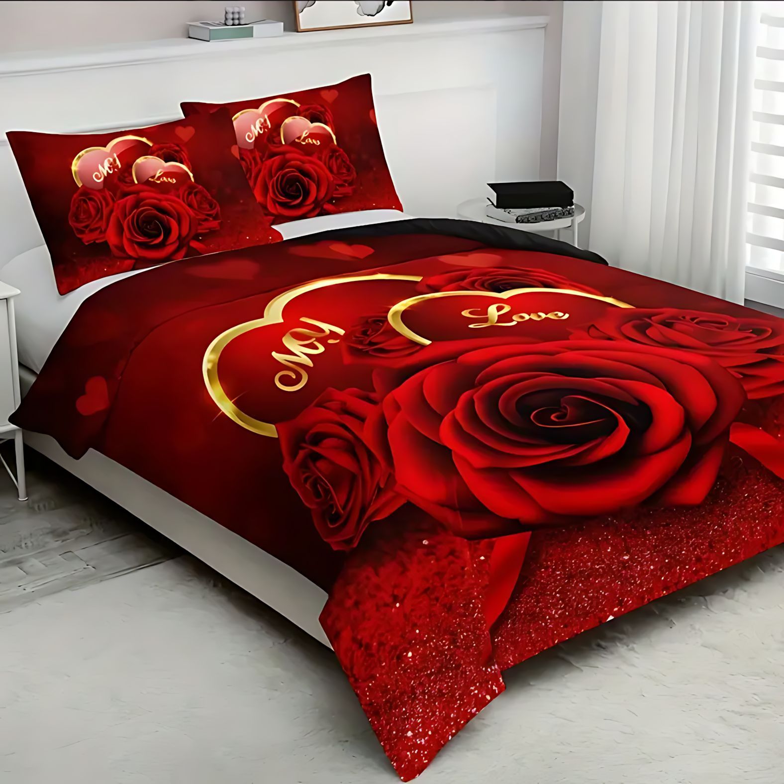 TEMU / JIT romántico rosa impresión digital 3D suave y cómodo conjunto de edredón fuente fabricante suministro directo transfronterizo