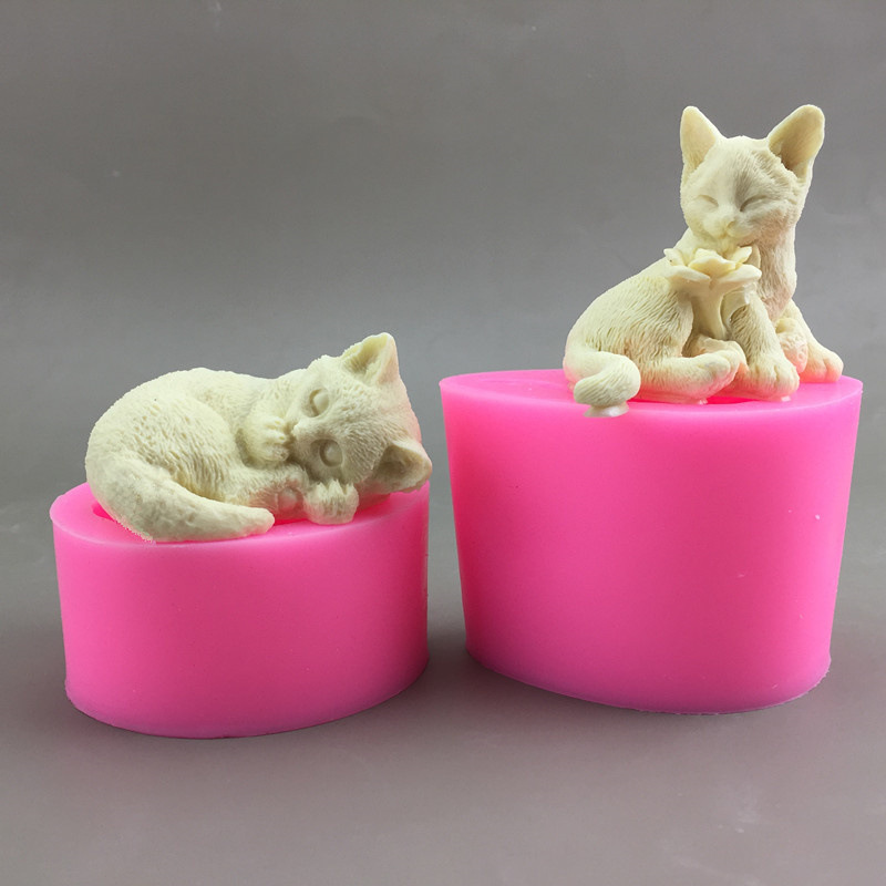 Сидящая роза кошка, лежащая на боку, спящая кошка силиконовая плесень шоколадный мусс ароматерапия свеча гипсовая мыльная форма