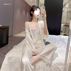シルクセクシーナイトガウン感スリング3点セット春秋純情パジャマ女性夏