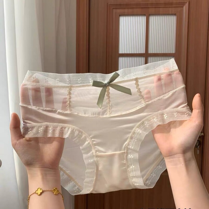 French tulip ~ pure satin lace underwear for girls summer thin breathable sexy seamless briefs for women