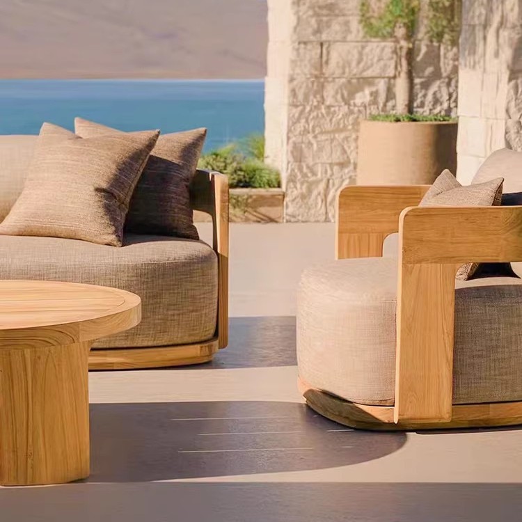 Sofá de teca al aire libre patio villa jardín hotel residencial al aire libre combinación de ocio impermeable muebles RH