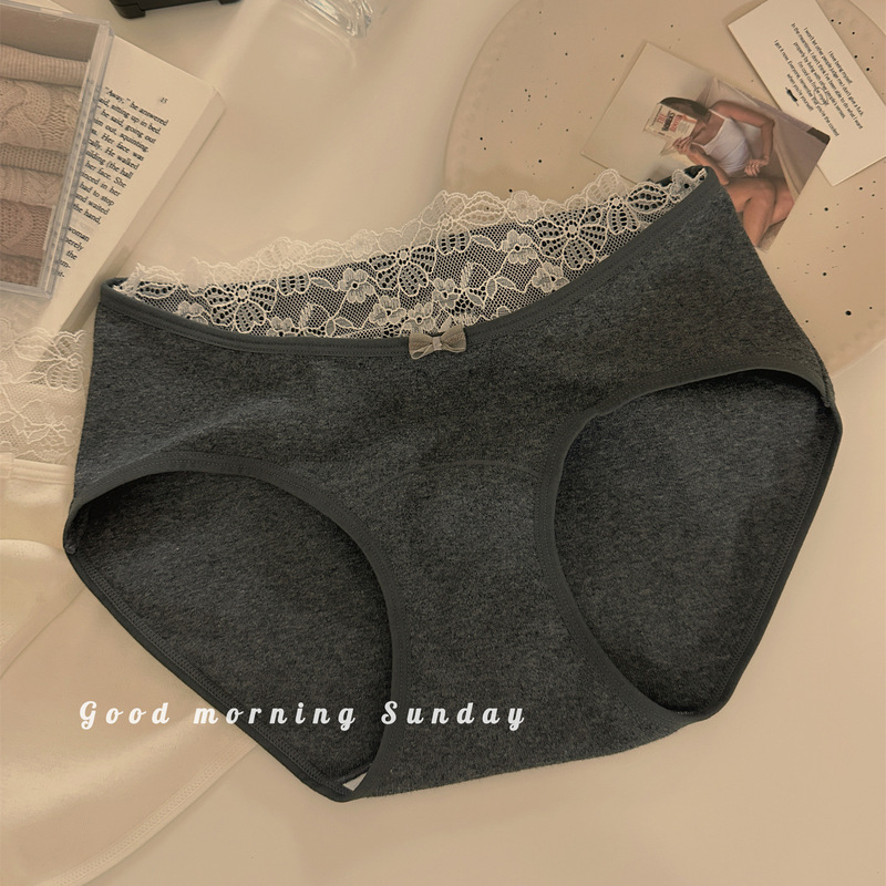 Pure Cotton Underwear for Women, French Lace Trim, 10A Antibacterial, Comfortable, Seamless, Pure Color, Sweet Girl, Pure Cotton Briefs