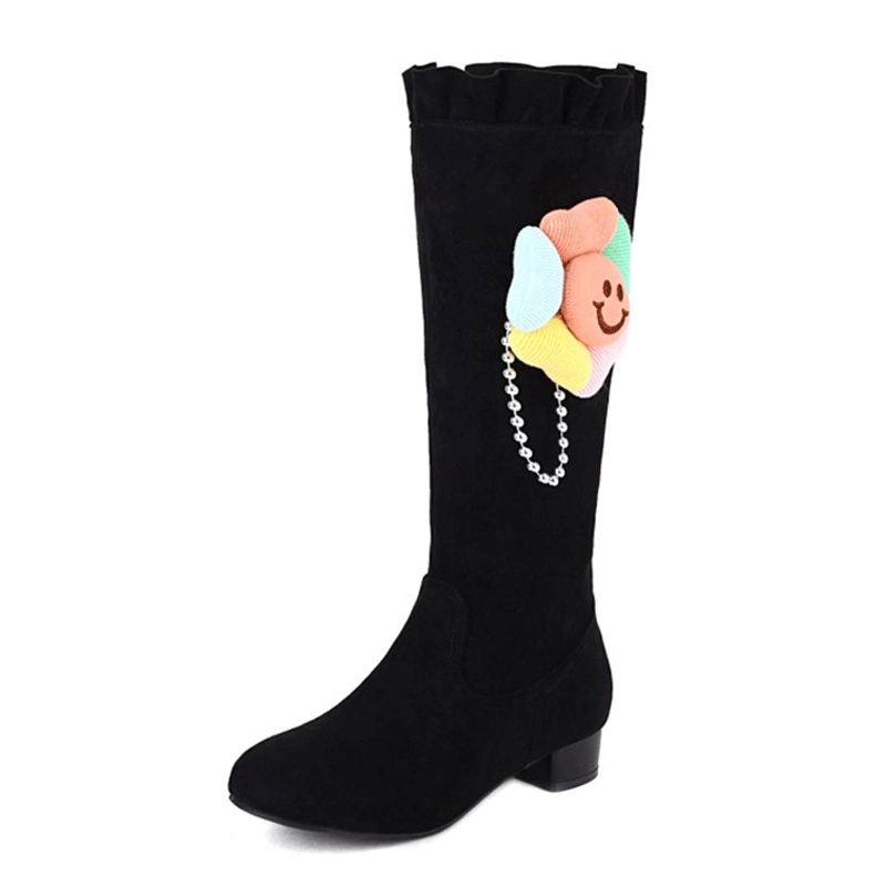 Женская обувь для внешней торговли, милый цветок, женские сапоги на низком каблуке с круглым носком, женские сапоги, осенне-зимние высокие сапоги, маленькие размеры, большие размеры, производители больших размеров