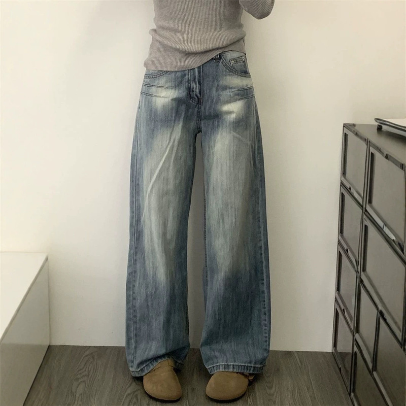 Light blue straight-leg jeans for women, high-waisted, plus-size, loose-fitting, slimming, suitable for pear-shaped body, wide-leg, narrow version straight-leg pants for women Light blue straight-leg jeans for women, high-waisted, plus-size, loose-fitting, slimming, suitable for pear-shaped body, wide-leg, narrow version straight-leg pants for women