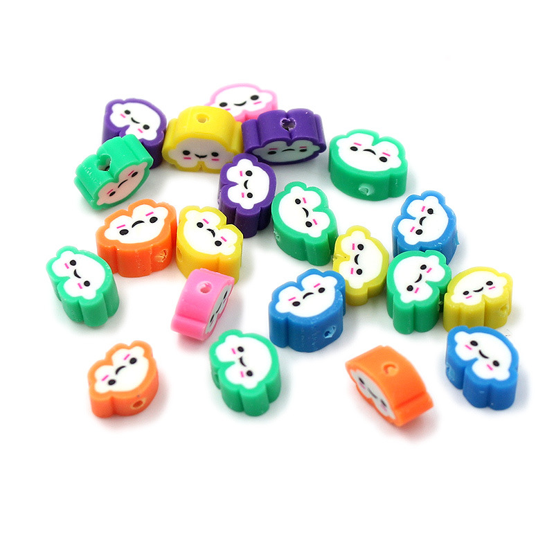 Cuentas de cerámica suave DIY, caras sonrientes, sueltas para pulseras y collares
