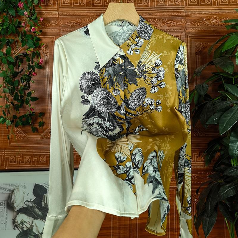 European goods! Interesting soul who loves positioning printing heavy imitation silk shirt women's long sleeve mulberry silk European goods! Interesting soul who loves positioning printing heavy imitation silk shirt women's long sleeve mulberry silk