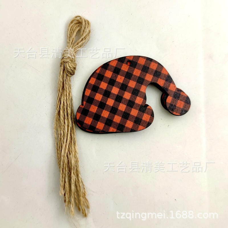 33 piezas de madera de la serie navideña a cuadros negros anaranjados colgante de decoración navideña se pueden combinar libremente 10 piezas en un paquete