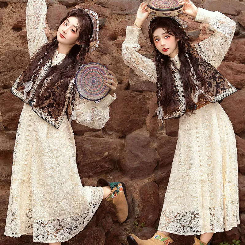 Шыньцзянское уйгурское платье принцессы, одежда для путешествий и фотографий для девочек, элегантное французское ретро-платье в этническом стиле