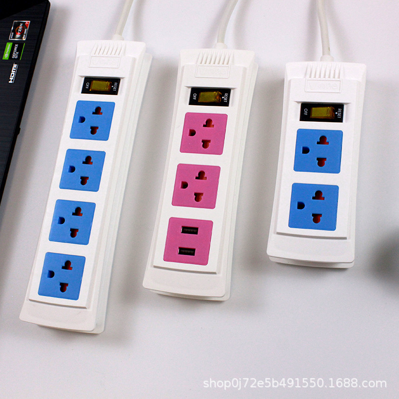 外贸出口泰国插座带过载保护开关USB口美规突破插线板批发