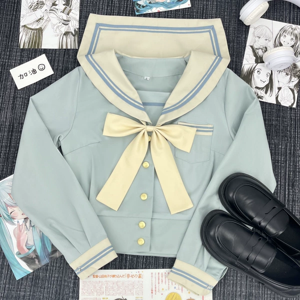 Shixia long-sleeved top + warm yellow long-handled bow tie
