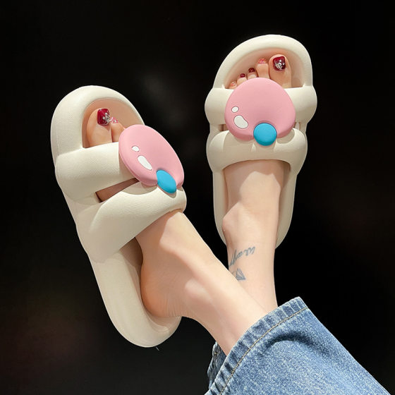 Summer New Thick-soled Double-strap Sandals for Women Indoor Home Bathroom Non-slip Outer Wear Soft Sole Fruit Slippers