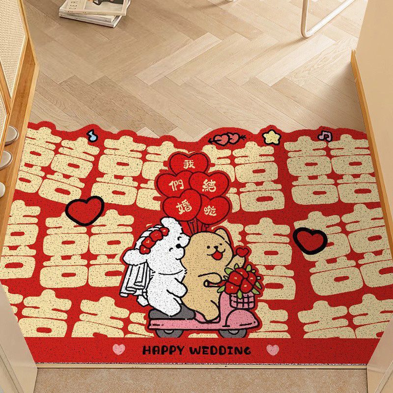 Festive Red Door Mats Wholesale Dropshipping Wire Loop Floor Mats Stain-Resistant and Easy to Care for Wedding Entrance Door Entrance Mats