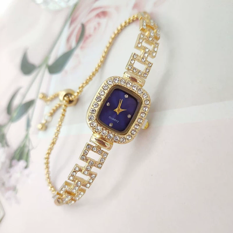 Square Swiss-Style Bracelet Watch, Crystal Accent, Adjustable Chain, Gold & Silver Options