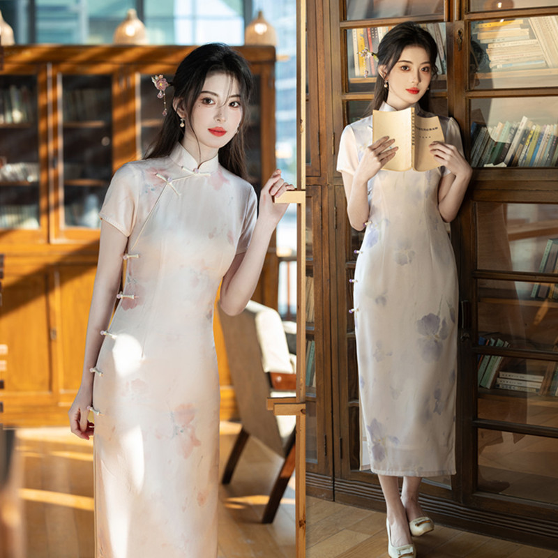 Retro-style traditional Chinese style long-sleeve short dress 2025 spring summer new design improved modern Chinese style Hong Kong style young woman's dress
