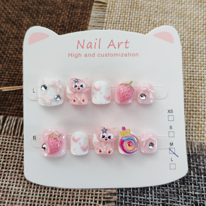 3-6-12 Year Old Children's Handmade Cartoon Cute Lina Bell Strawberry Student Nail Stickers Short Style 3-6-12 Year Old Children's Handmade Cartoon Cute Lina Bell Strawberry Student Nail Stickers Short Style