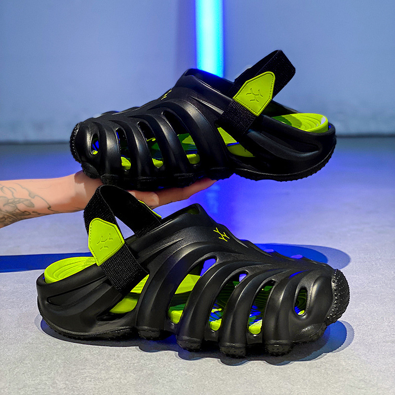 Sandalias para hombres de verano al aire libre zapatillas de cabeza de bolsillo para hombres dos usos zapatos de agujero de pesca de playa zapatillas frías