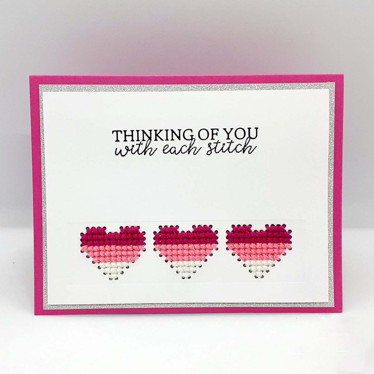 [자수 축하 카드] 하트 3개