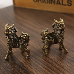 Solid Pure Copper Qilin Pair, Brass Sent off Blessing Handheld Pieces, Antique Copper Decorative Home and Living Room Ornament