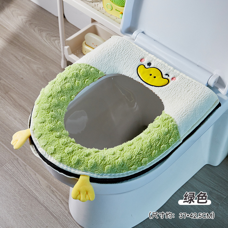 Alfombrilla de inodoro de otoño e invierno, engrosamiento para el hogar, nueva funda de inodoro, cojín de inodoro de dibujos animados con cremallera universal de cuatro estaciones