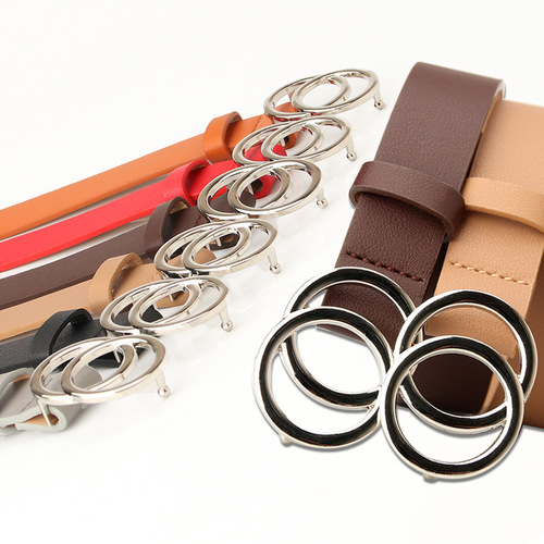 Korean style fashion decorative women's belt simple student jeans belt double loop buckle workplace suit belt wholesale