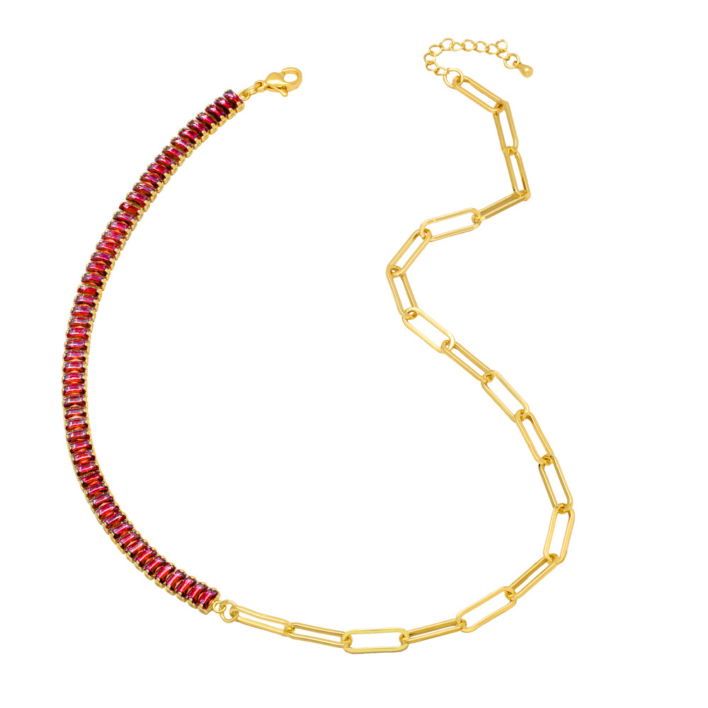 Fashion Hip Hop Zircon Stitching Clavicle Chain  Copper Necklace