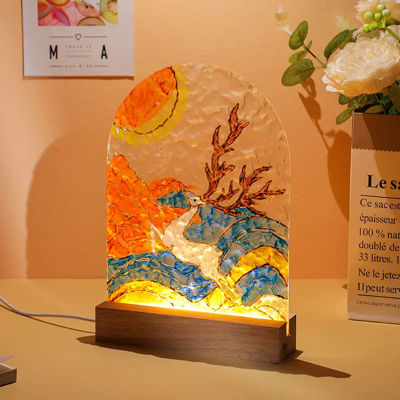 手工diy郁金香油画材料包水波纹发光小夜灯摆件手绘画中秋节礼物
