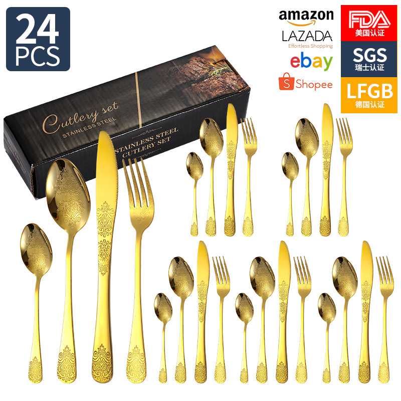 Amazon cubiertos de acero inoxidable cuchillo y tenedor cuchara set 24 piezas restaurante hotel cuchillo y tenedor cuchillo y tenedor cuchillo y tenedor de talla de comida occidental