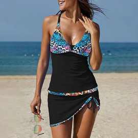 2024亚马逊新款比基尼泳衣女欧美海边度假抽绳V领性感分体泳装女