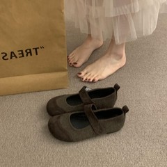 法式复古圆头拼接浅口单鞋女2025秋季新款配裙子百搭平底玛丽珍鞋