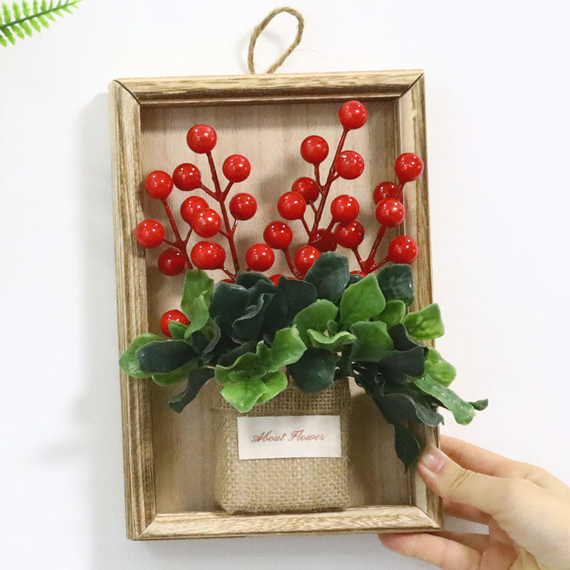 Año Nuevo cuadrado de madera colgante de pared sala de estar colgantes de pared decoración del hogar floral cuttings bayas rojas granada rica