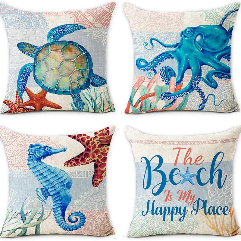 Amazon Cross-border Hot Summer Pillow Case Beach Ocean Theme Bedroom Living Room Pillow Pillow Four-piece Set Amazon Cross-border Hot Summer Pillow Case Beach Ocean Theme Bedroom Living Room Pillow Pillow Four-piece Set