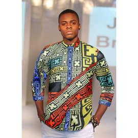 2023春新款非洲男装衬衫欧美都市时尚休闲长袖款大码印花大量现货