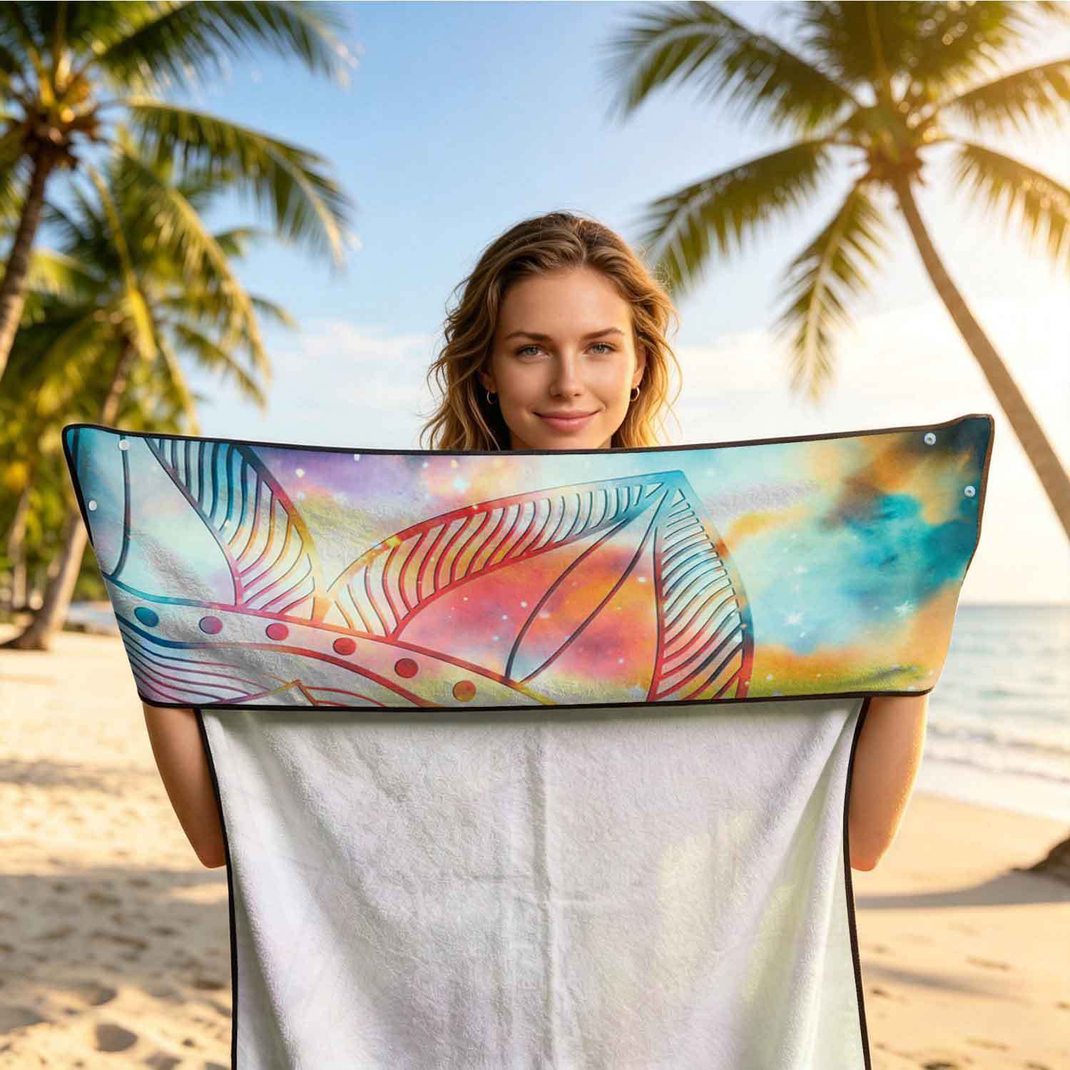 Printed bath towel and car seat cover 2-in-1, ultra-fine fiber outdoor beach and car dual-use universal seat cushion