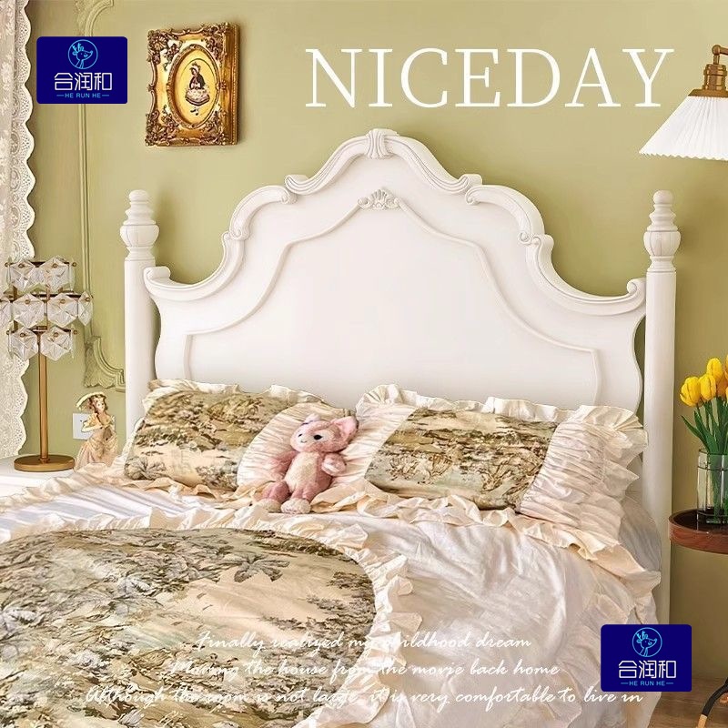 American-Style Solid Wood Bed, Cream-Style Master Bedroom Double Bed, French-Style Simple Wedding Bed