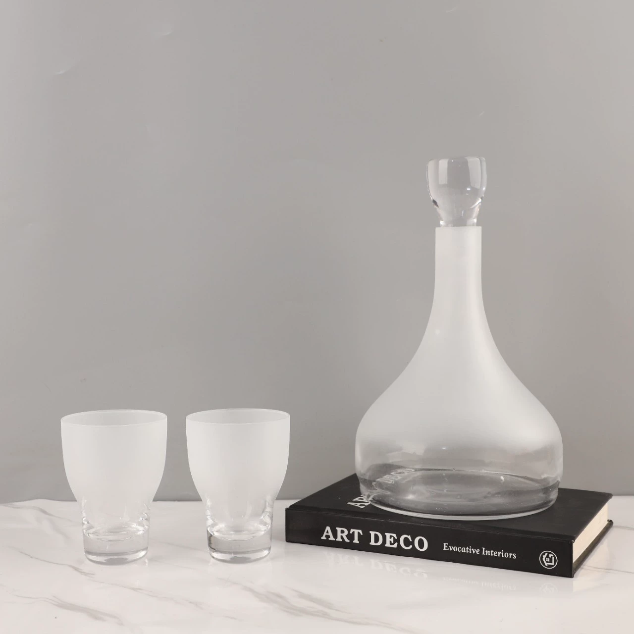 Minimalistic glass wine decanter, wineglass, teapot, set for living room, accessory, high-quality style