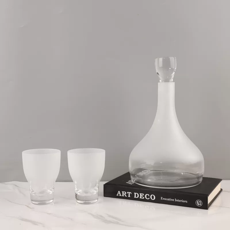 Minimalistic glass wine decanter, wineglass, teapot, set for living room, accessory, high-quality style