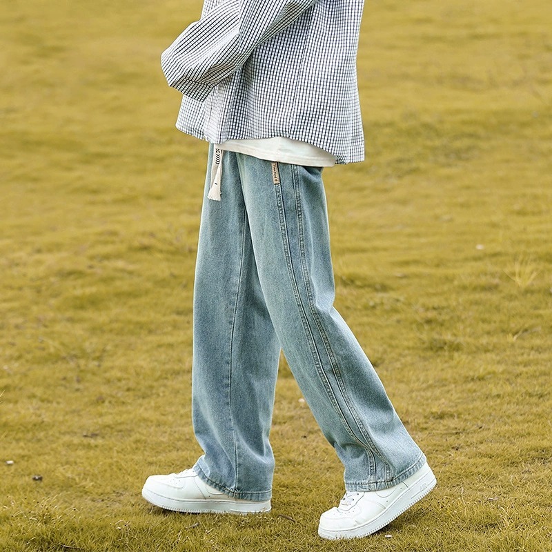 Washed Light Color Jeans Boys 2024 Summer New Men's Straight Loose Wide Leg Casual Pants Teenagers