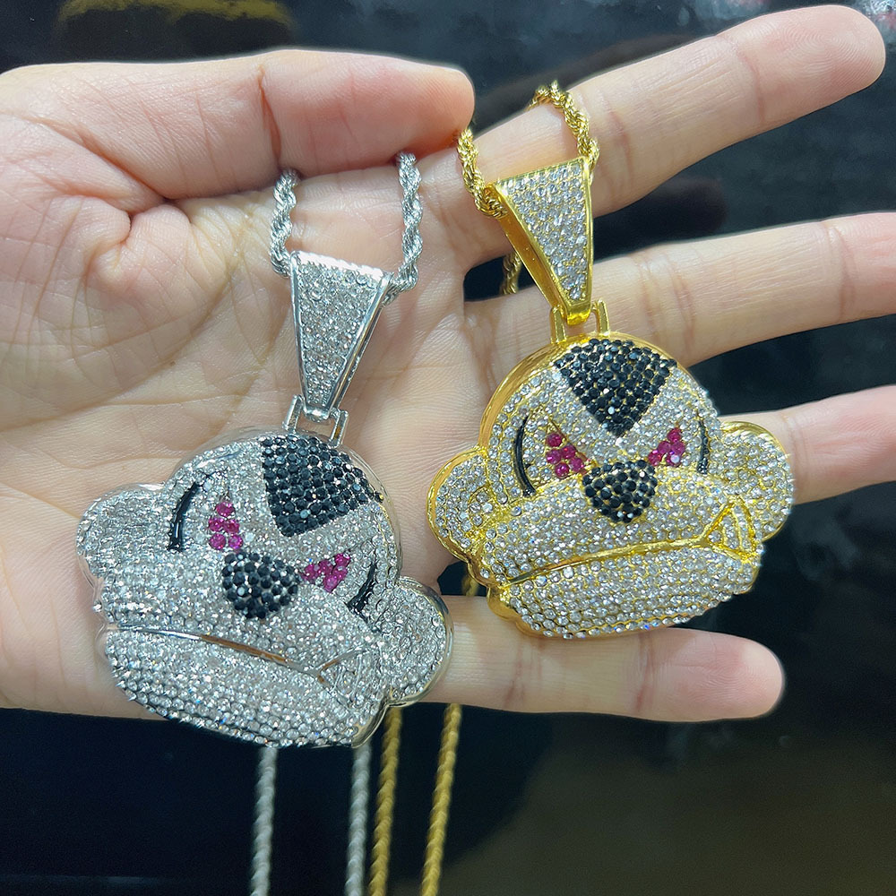 Hip Hop Monkey Pendant Necklace Full Diamond Cuban Chain Jewelry_voghion.com