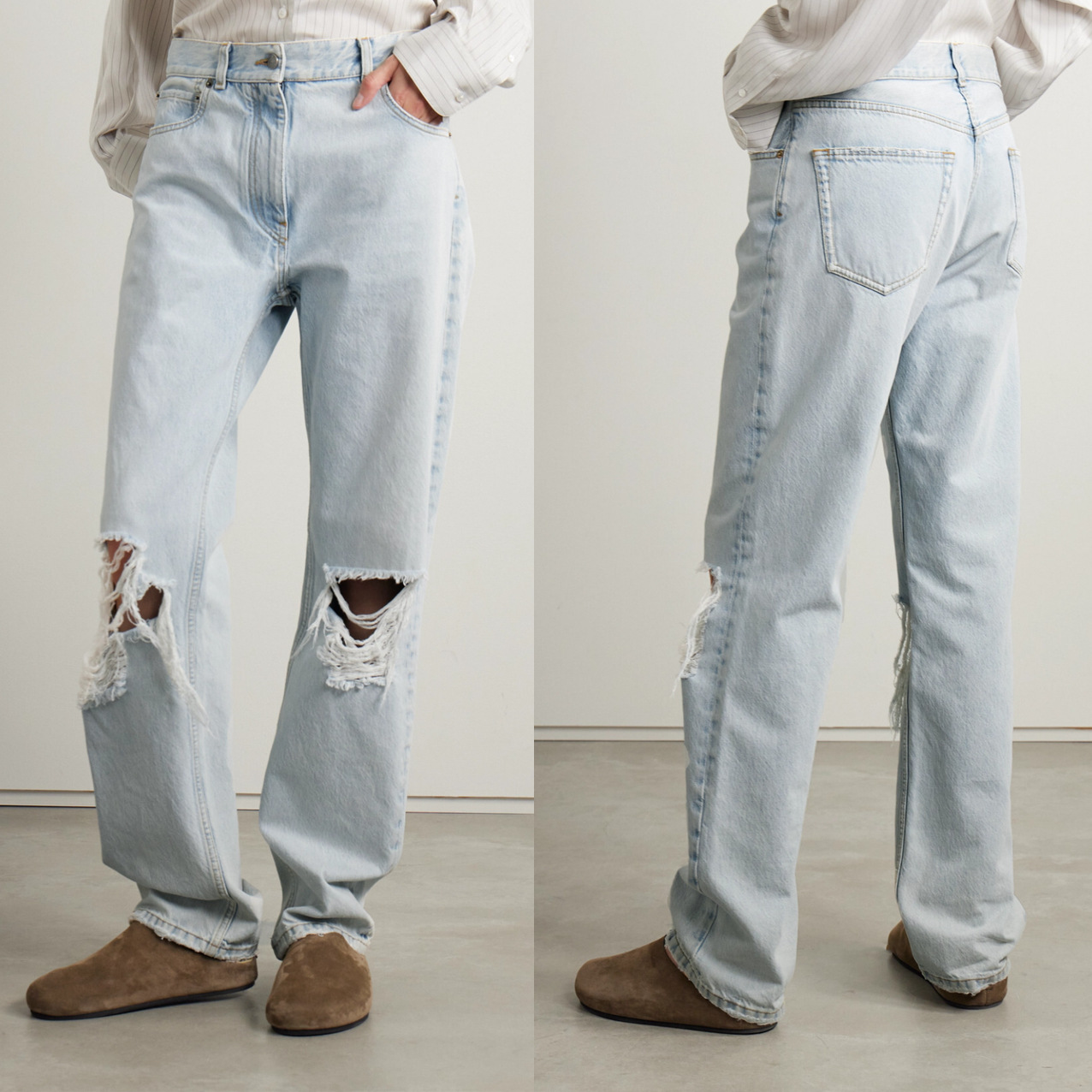 The Blue Ripped Straight-Leg Jeans Women's High Waist Loose Slim Slim Pants 2024 Summer Style Factory Direct Sales