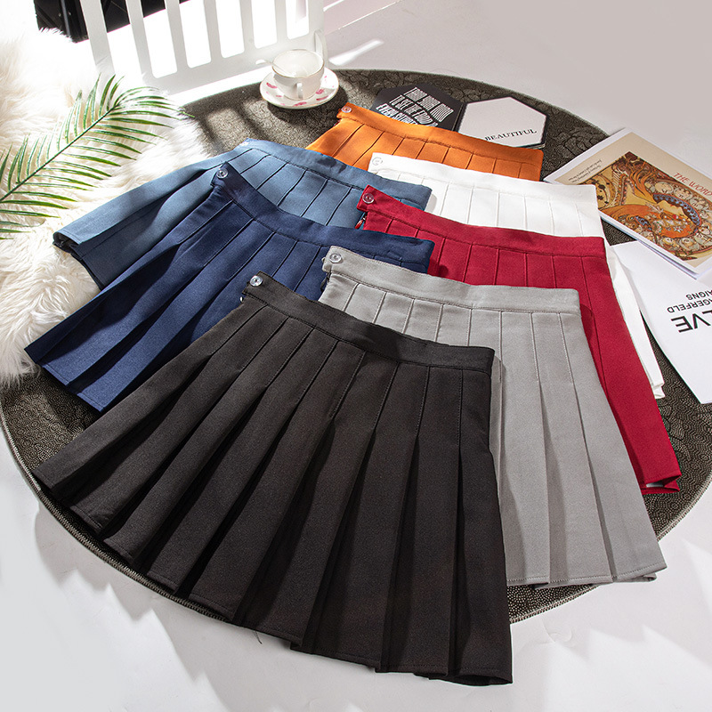 Damesrok met hoge taille en plooien, paars effen, A-lijn, korte rok, wijnrood, zomer, eendelig, halflang model_voghion.com