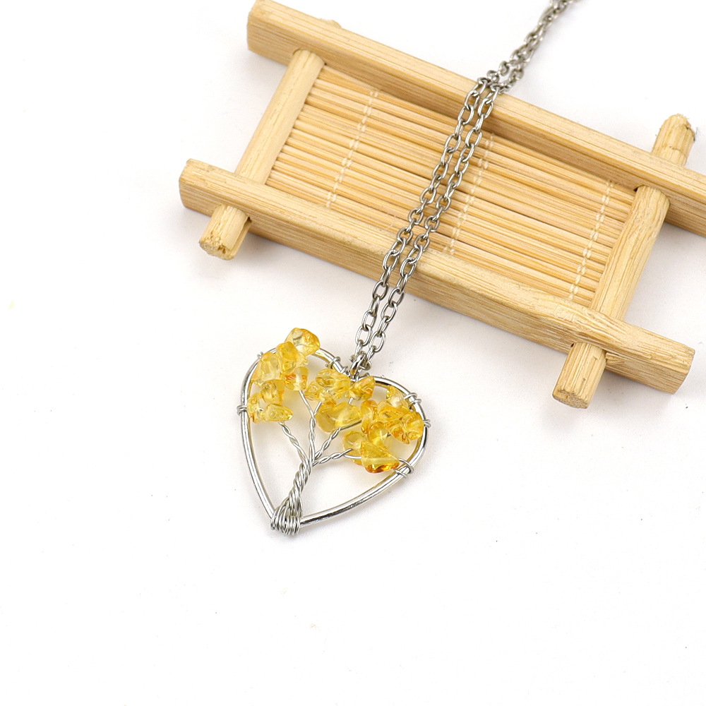 10g Weight Alloy Pendant Material Pendant Necklace Classification Alloy Chain Material 1 Piece Quantity Holiday, Daily Occasion Alloy, natural stone, Agate Material Tree, Heart Shape Pattern Women's Gender Beaded, Hollow Out Design Pastoral, Simple Style, IG Style Style IG Style Pastoral Simple Style Tree Heart Shape Alloy Natural Stone Agate Wholesale Pendant Necklace 11
