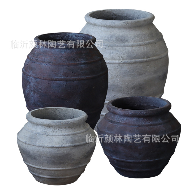 Gran vasija de cerámica de aterrizaje decoración residencial vasija de cerámica retrógrado vasija de cerámica flor de viento silencioso vasija de magnesio de barro gran vasija de flores decoración de sala de estar