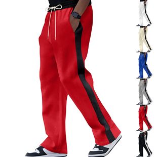 Cross-Border Aliexpress Amazon Autumn and Winter New Men's American Loose Casual Straight High-Waist Webbing Color-Blocked Sweatpants