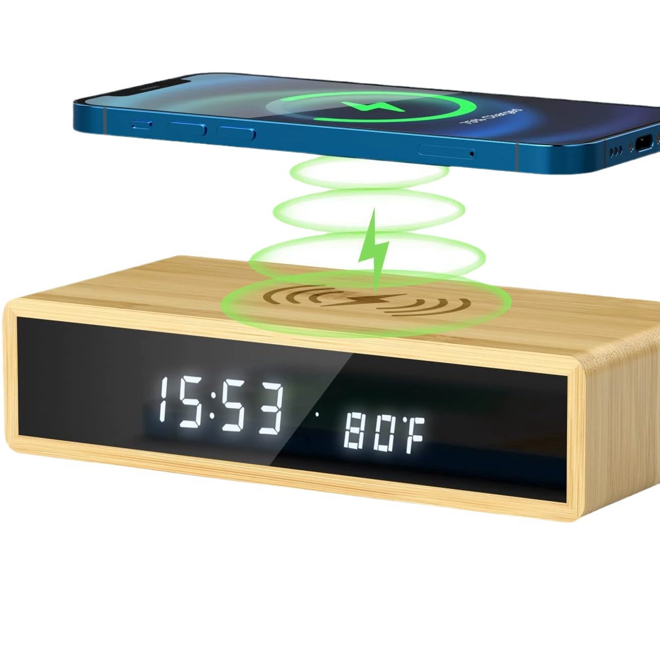 Производитель поставляет трансграничный новый многофункциональный деревянный беспроводной зарядный будильник светодиодные электронные цифровые часы оптом
