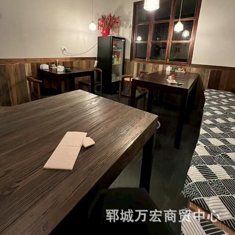 市井风老榆木餐桌全实木复古做旧休闲桌面馆酒馆茶楼餐饮八仙桌|undefined