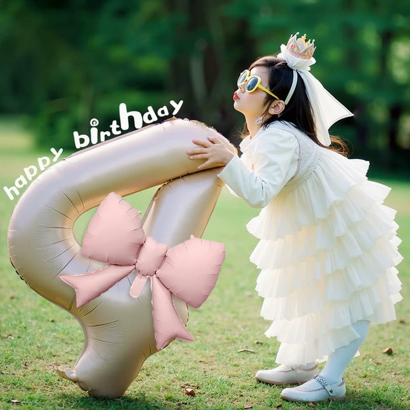 生日数字气球蝴蝶结装饰拍照道具奶油ins女孩儿童宝宝周岁仪式感|undefined